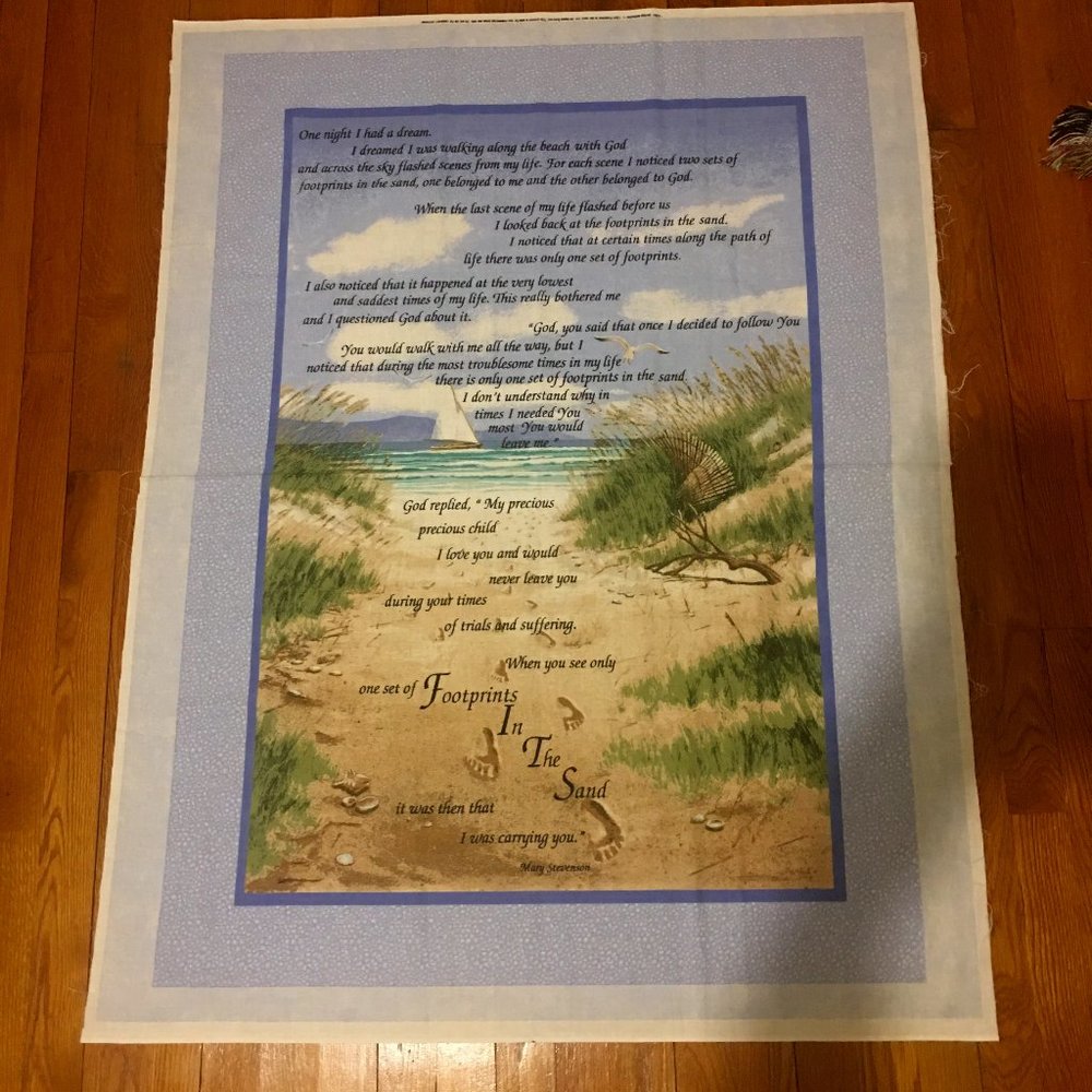 Vintage Footprints in the Sand 44" x 34" Fabric Panel Mary Stevenson DIY quilt